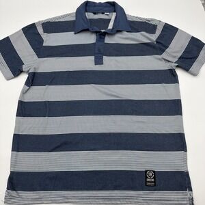 18 Greens Polo Shirt Mens Large Blue Striped Pattern Stretch Golf Performance